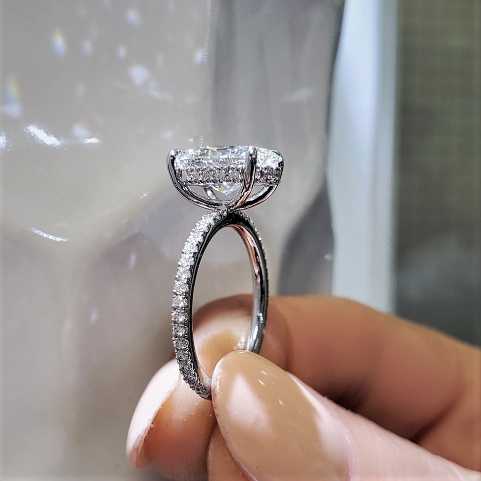 Hidden Halo Engagement Ring With Oval Shape Diamond