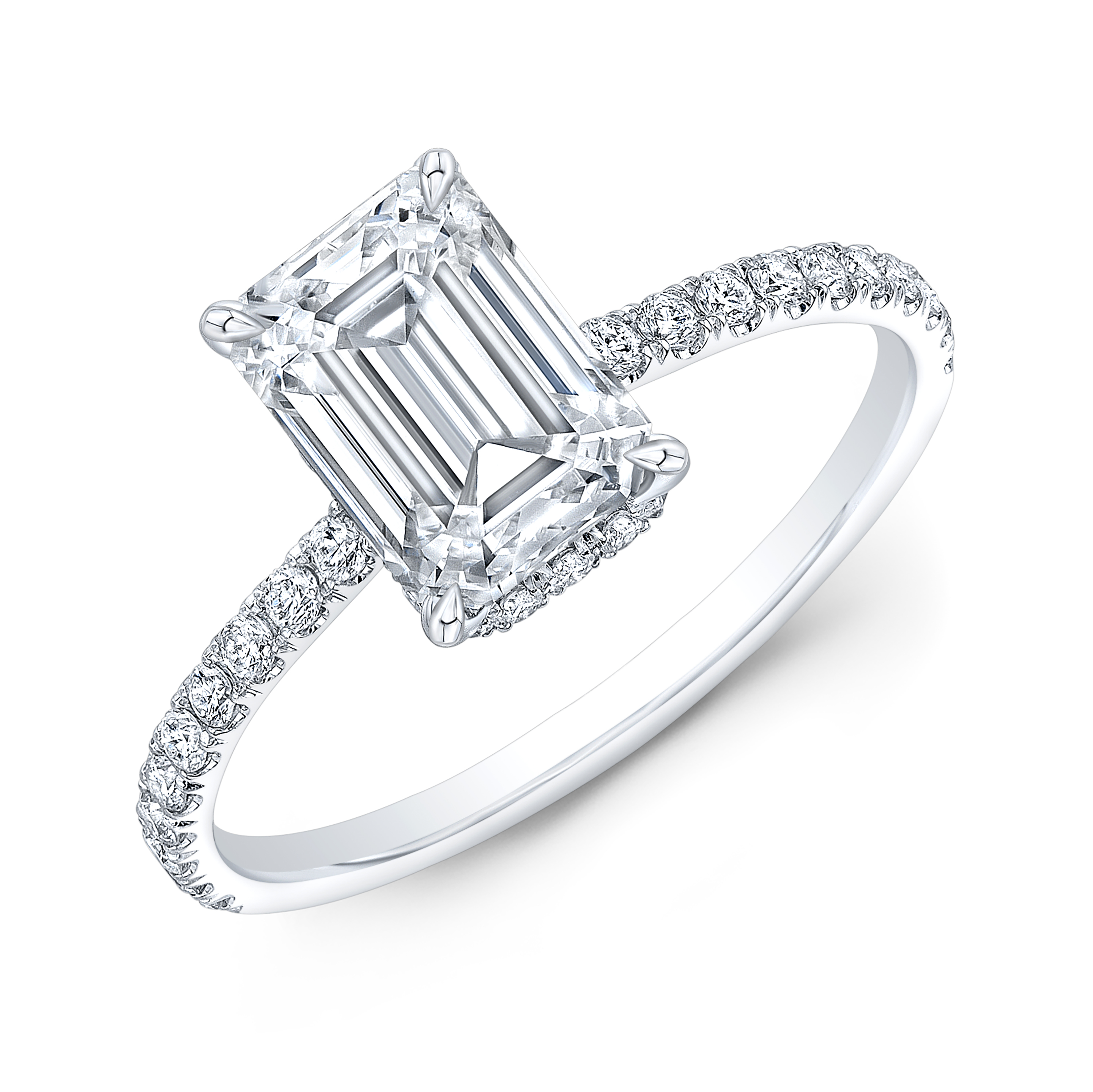Emerald Cut Engagement Ring Hidden Halo | tyello.com