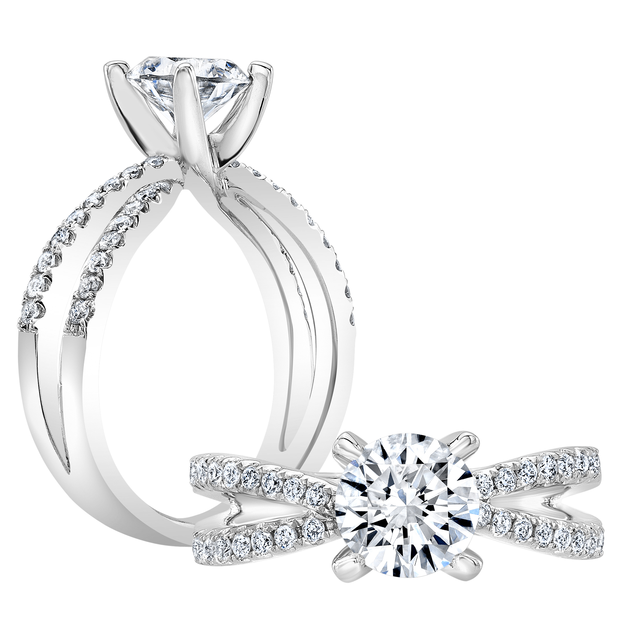 ENGR03153 Twist Shank Pave Diamond Band Solitaire Engagement Ring