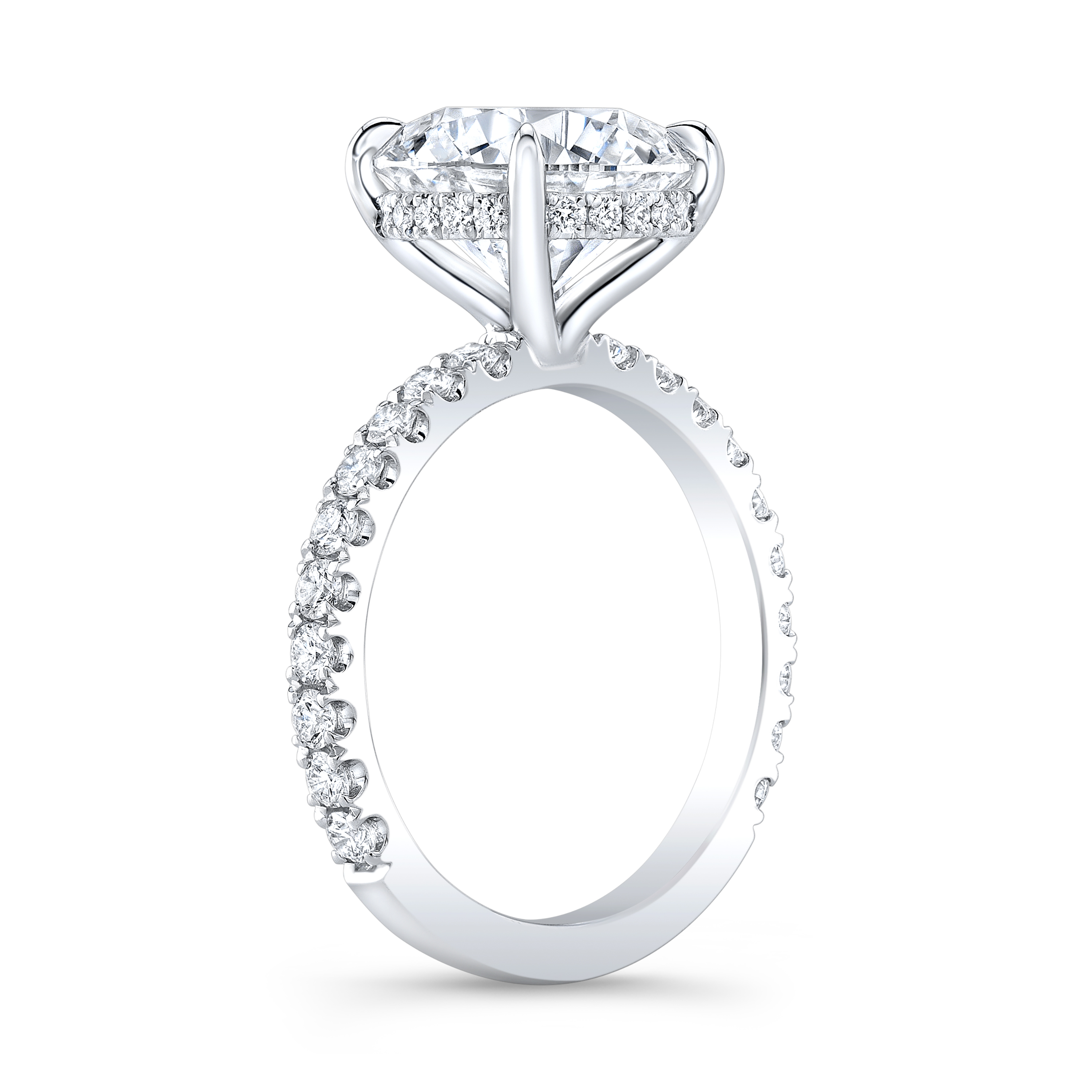 Unique Diamond 4 Prong Under Halo Pave Diamond Engagement Ring