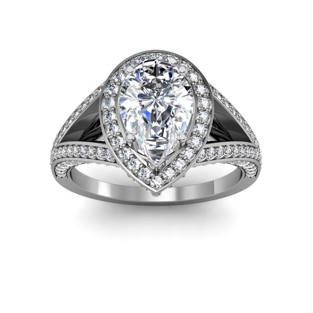 Natural Pear Black Diamond Engagement Ring