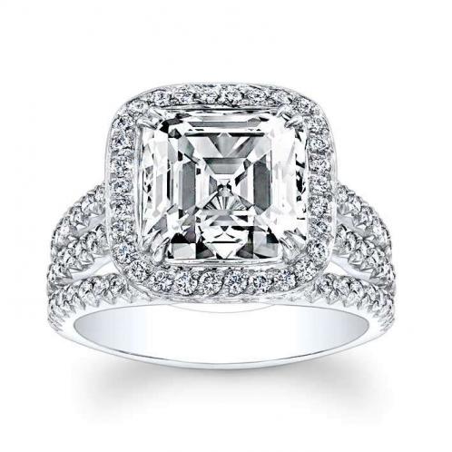Split Shank Pave Halo Diamond Engagement Ring