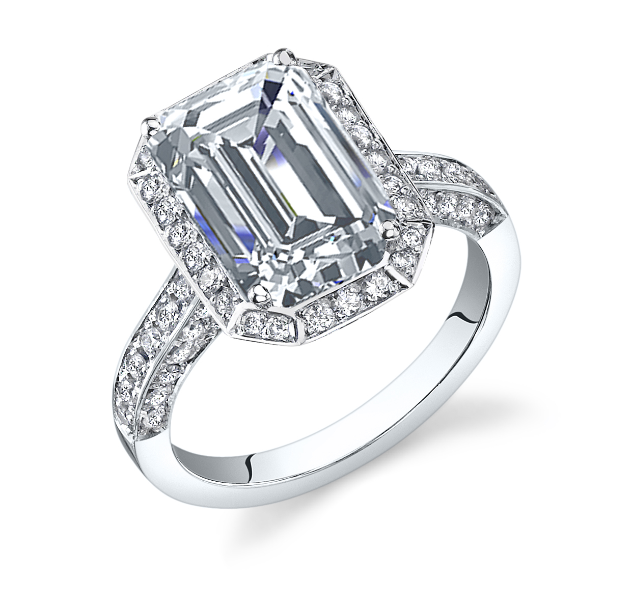 2.2ct. Emerald cut Natural Diamond 3-sided Pave Accent Halo Engagement ...