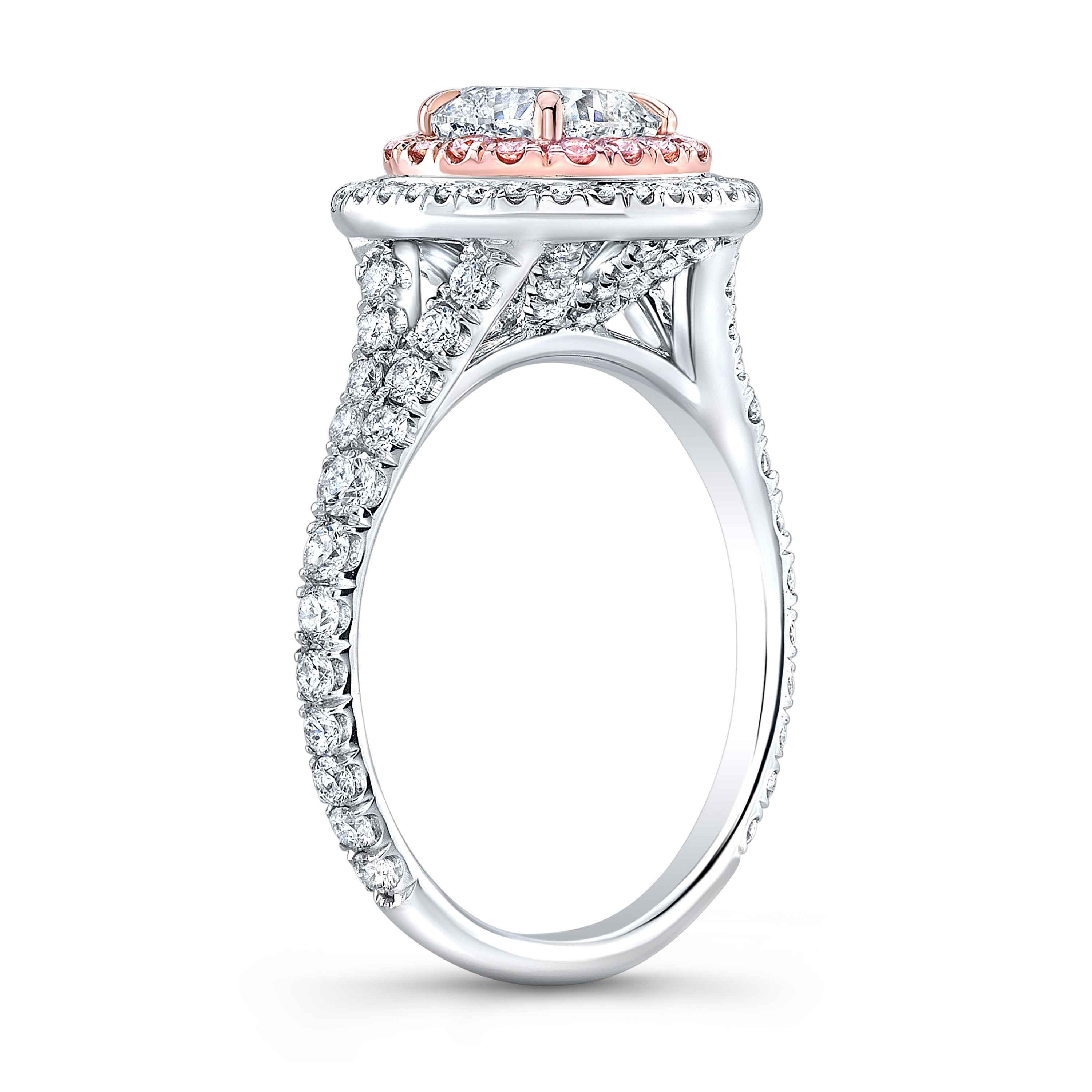 186ct Round Cut Natural Diamond Double Halo Split Shank W Fancy Pink Diamonds Engagement Ring