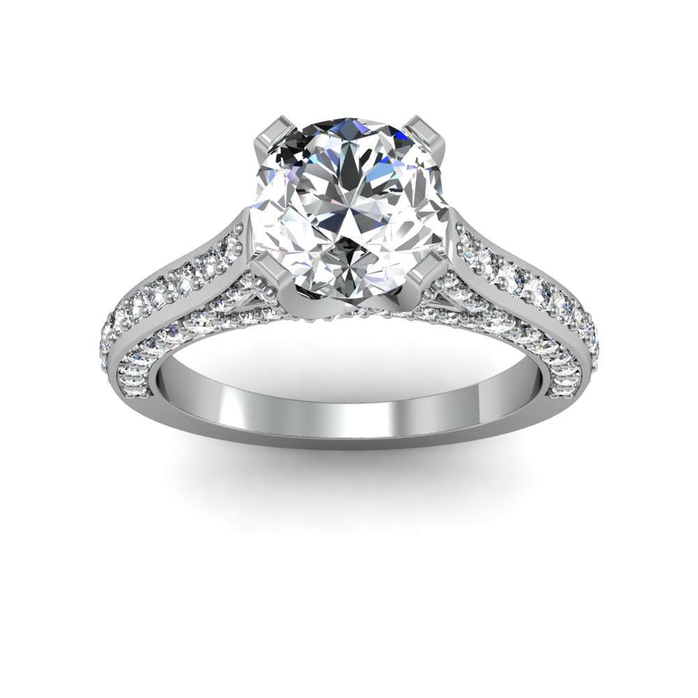2.2 Ct. Round Cut Natural Diamond Rail Cathedral Shank Pave Natural  Diamonds Engagement Ring (GIA Certified)