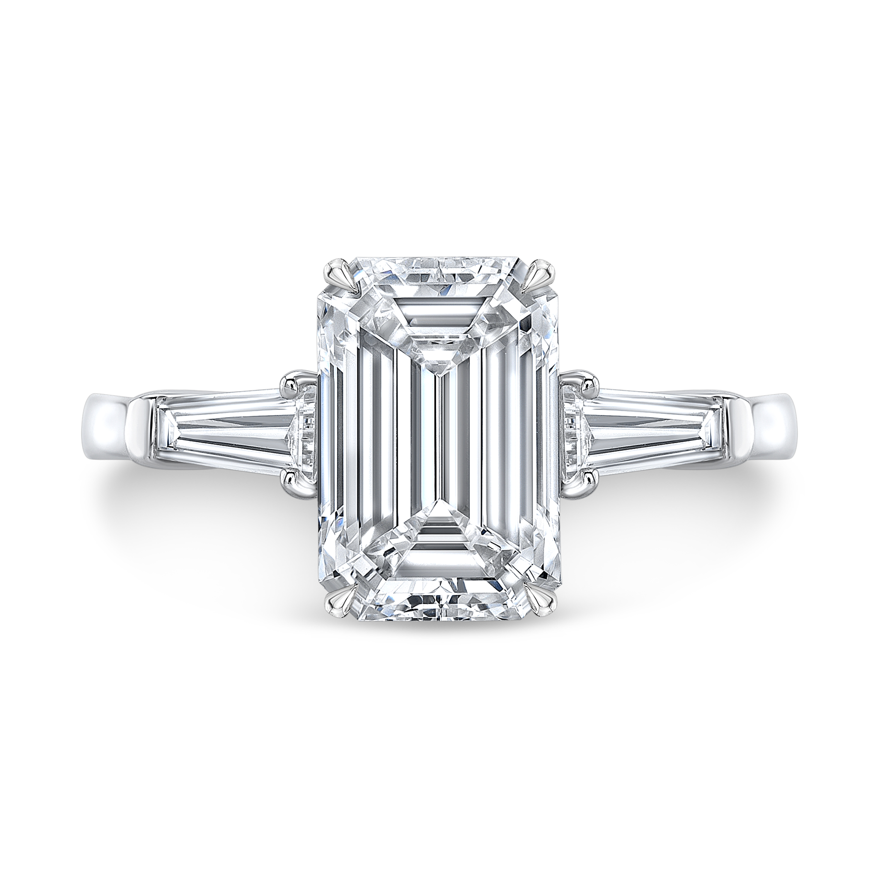 1.4ct. Emerald cut Natural Diamond Baguettes Sides Diamond Engagement ...