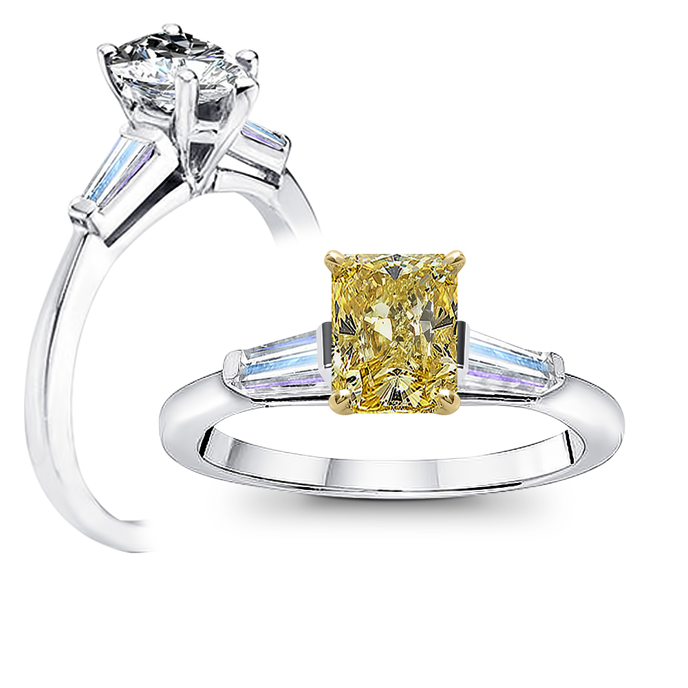 1.4ct. Radiant cut Yellow Diamond Baguettes Sides Diamond Engagement ...