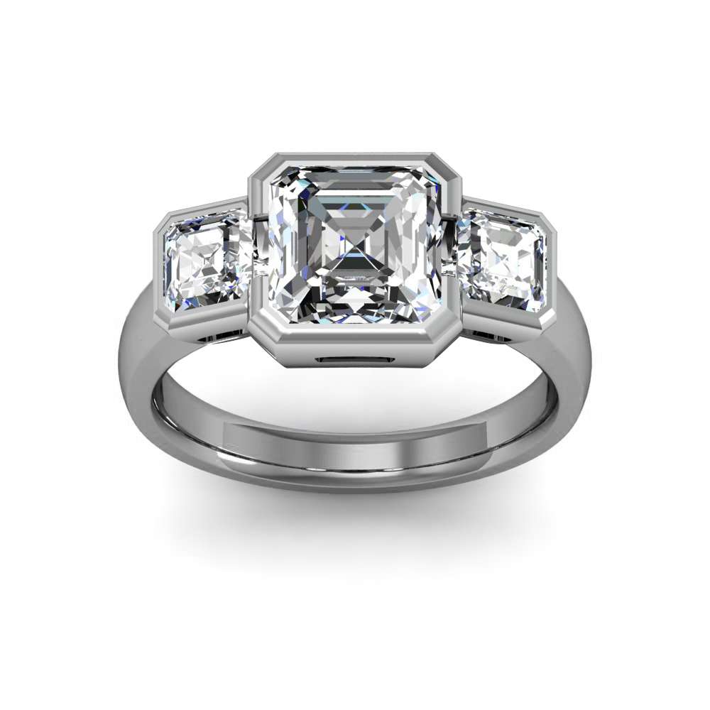 Bezel Setting w/ Asscher Cut Sidestones Diamond Ring