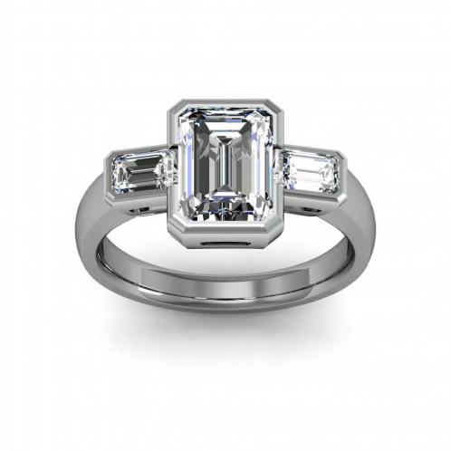 Bezel Setting w/ Emerald Cut Sidestones Diamond Ring