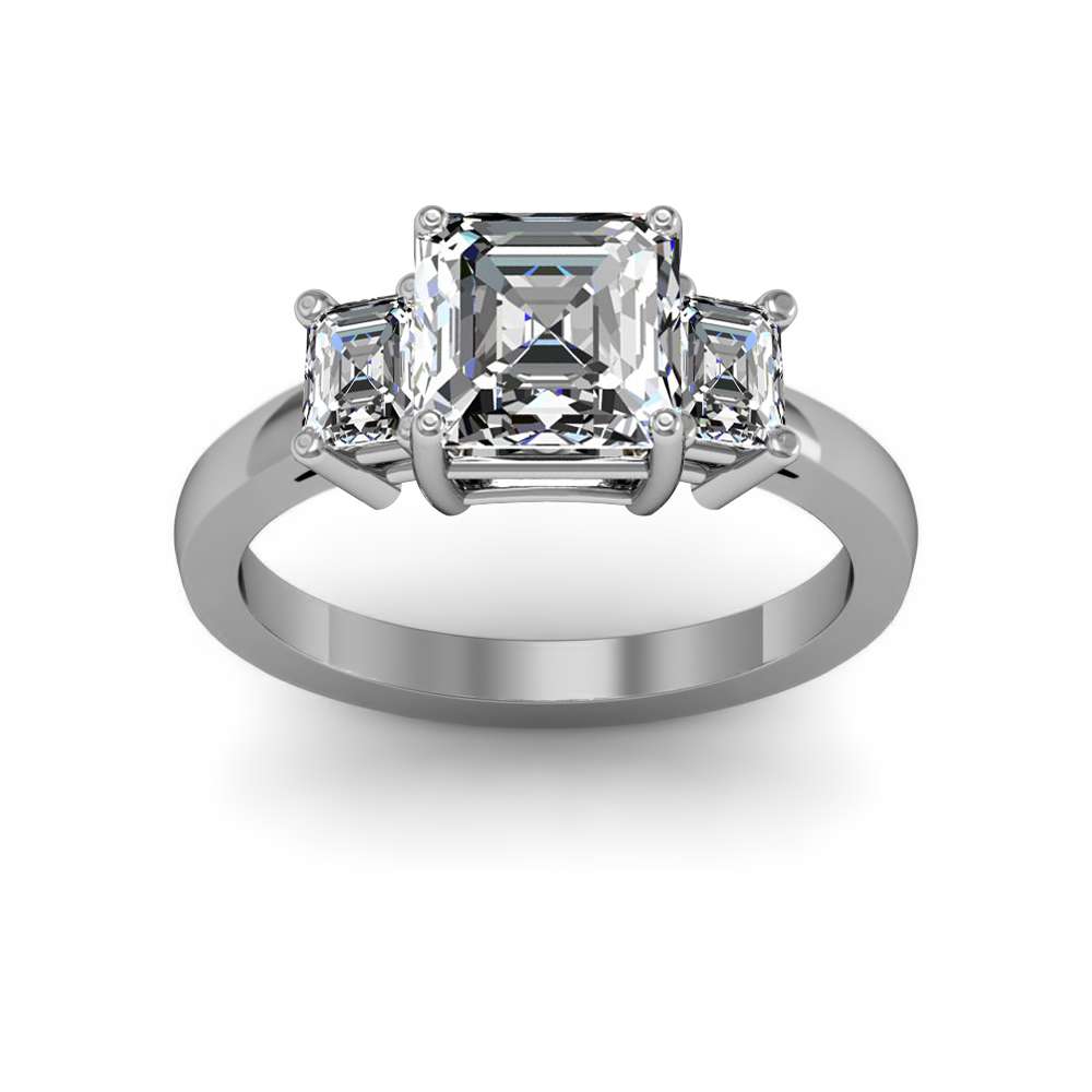 4-Prong 3-Stone with Asscher Cut Sides Diamonds Engagement Ring