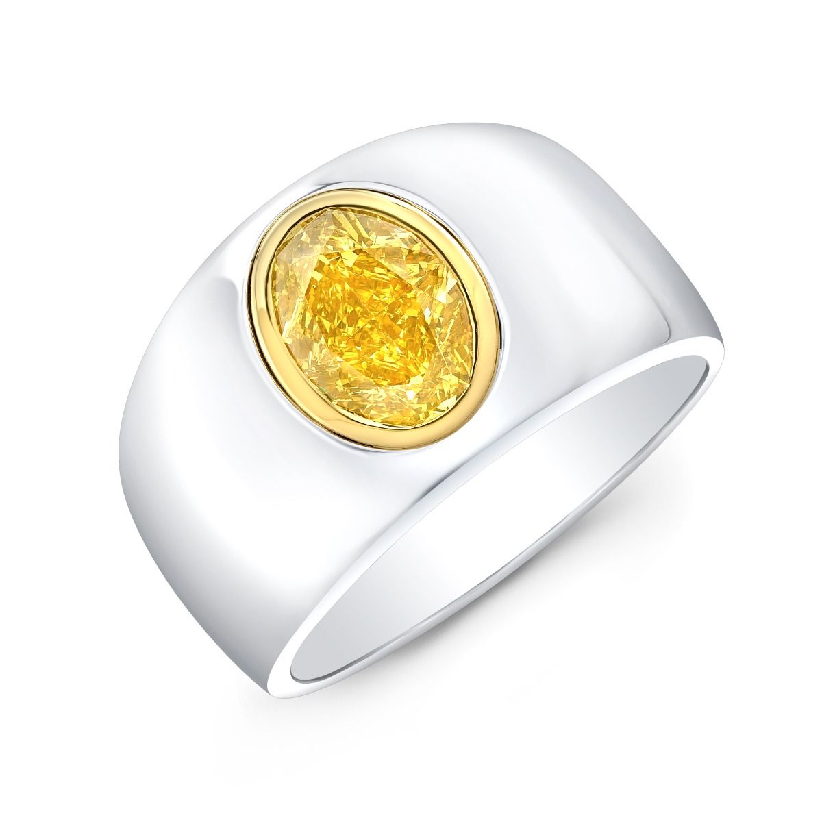 0.34 Carat Fancy Yellow Cushion Diamond Men's Wedding Ring
