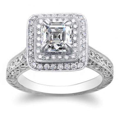 Asscher Cut Halo Engagement Rings | Diamond Mansion