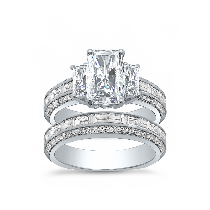 2 pcs Radiant Cut Three Stone Wedding Ring Bridal Set In Sterling Silv –  shine of diamond