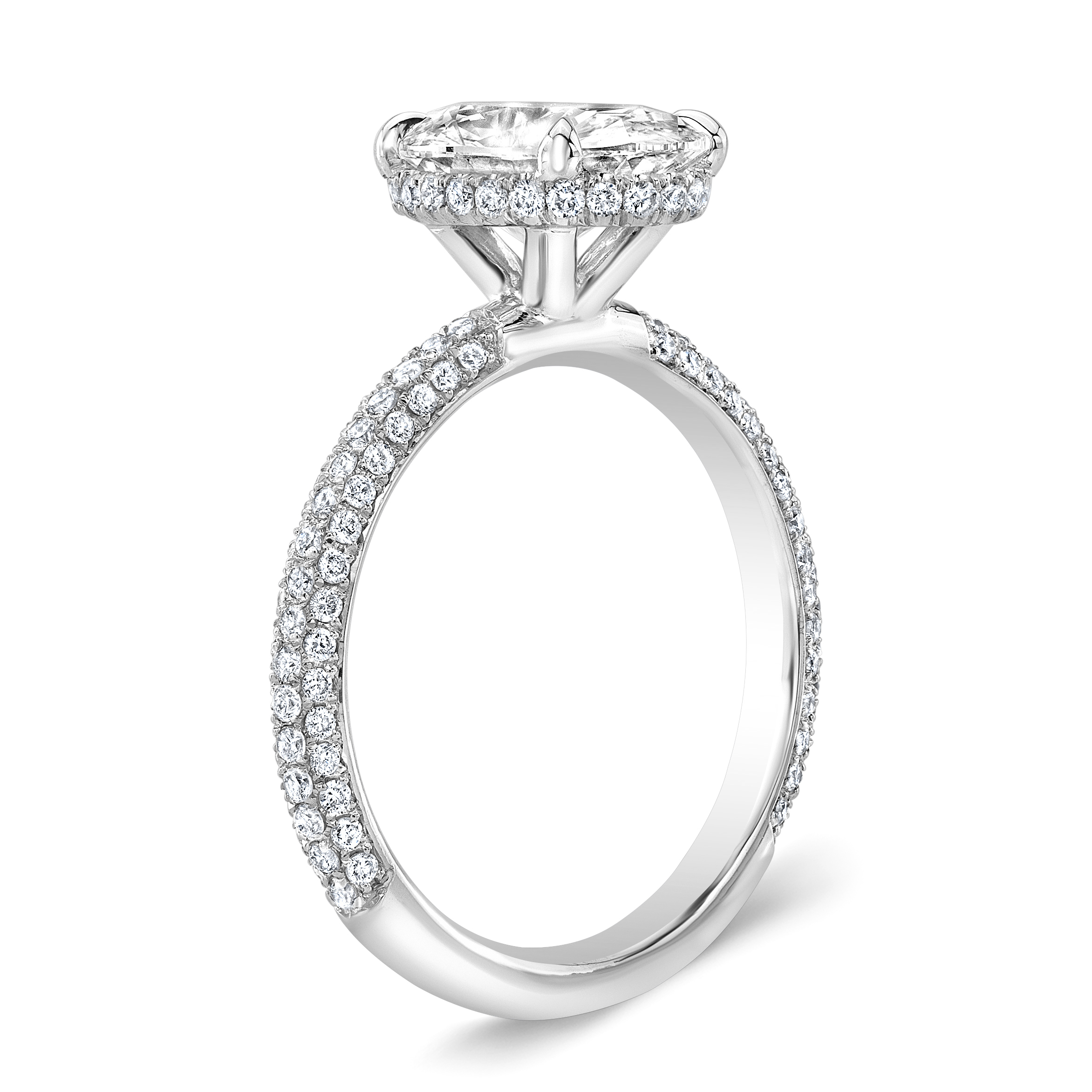 17ct Oval Cut Natural Diamond Natural Under Halo 3 Row Micro Pave Setting Diamond Engagement