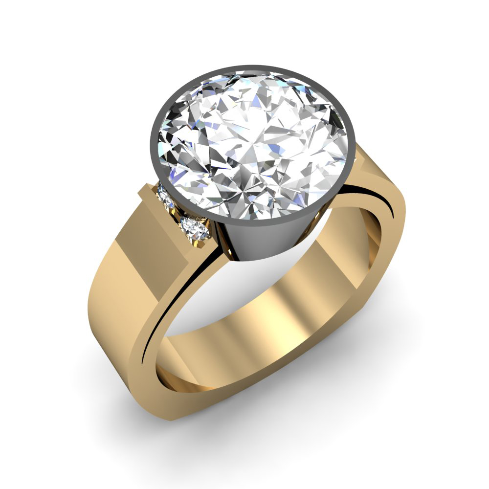 12ct Princess Cut Natural Diamond Wide Shank Bezel Set Diamond Engagement Ring Gia Certified